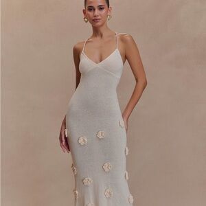 Suki Knit Maxi Dress With Flowers Nude